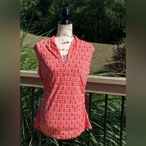 Vince Camuto Red & White Sleeveless V-Neck Top Size Large Orange red color #A-4